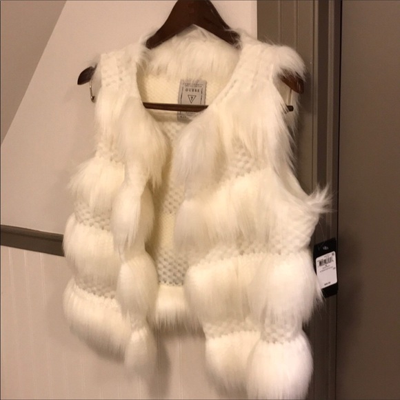 Guess Tops - Guess snowy white Sophia faux fur vest